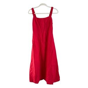 En Creme Red Open Back Midi Dress Square Neck Ramie Cottagecore Boho Sz S